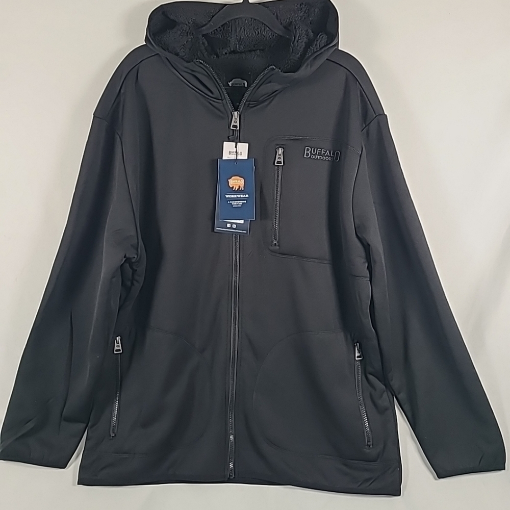 Buffalo Outdoors Men Sweatshirt  Sherpa Lined Black Full Zip Hoodie Jacket Sz XL